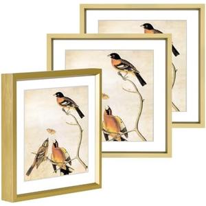 BKABOT 6x6 Picture Frame, Brass Metal Photo Frames with HD Glass, Fits 5x5 with Mat or 6 x 6 without Mat, Display for Wall and Table