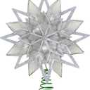 10-Light 8-Point Silver Glitter Capiz Star Tree Topper