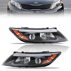 Headlights Assembly for 2014 2015 Ki-a Optima, [8-Pin & 10-Pin Plug Universal Fit] Driver & Passenger side Halogen Headlamp with Bulbs Clear Lens Black Housing Amber Reflector, 1 Pair