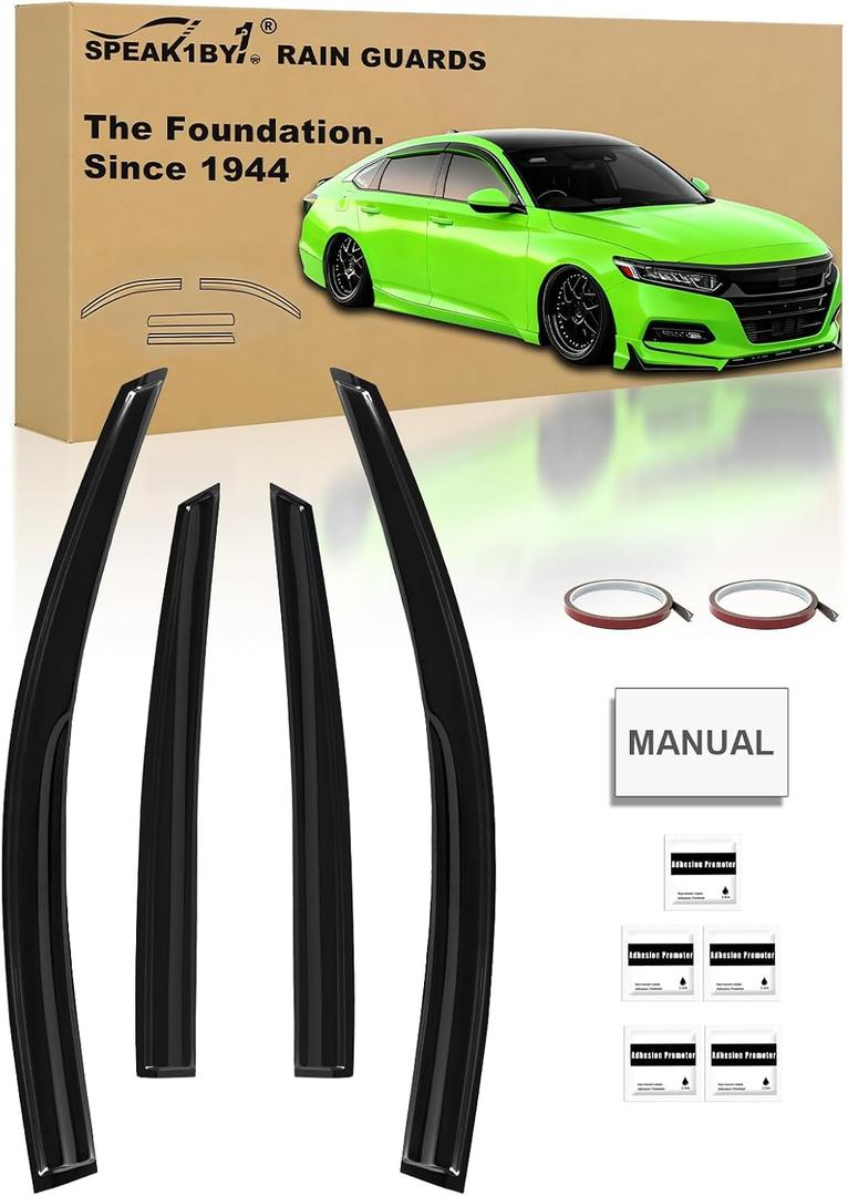 Window Rain Guards for Honda Accord 2018-2022 Window Visors Accessories | Out-Channel Tape-On Low-profile No-drill Style Side Wind Deflector Width is 3 Inches Reduces Wind Noise