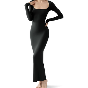 PUMIEY Women's Square Neck Long Sleeve Maxi Dress Ribbed Bodycon Dresses for Women Soft Lounge Dress S PUMIEY Women's Square Neck Long Sleeve Maxi Dress Ribbed Bodycon Dresses for Women Soft Lounge Dress S