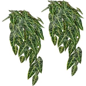 2 Packs UV Resistant Artificial Hanging Plants Outdoors & Indoors, 33" Large Fake Pothos Ivy Vines Plants Faux Monstera Hanging Greenery for Planter, Shelf, Window Box, Porch, Patio, Garden Decor