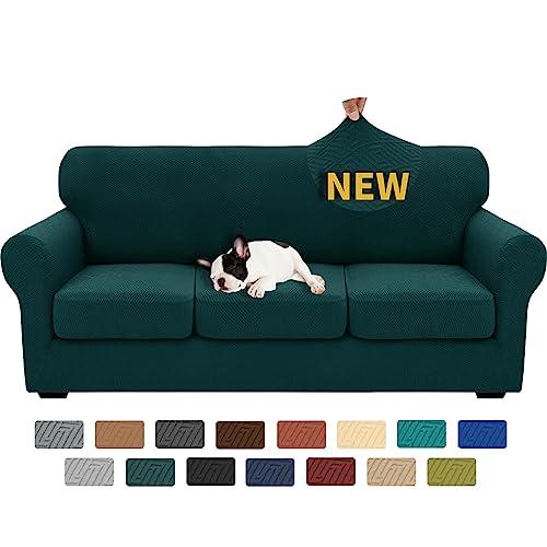 XINEAGE 2025 New 4 Pieces Couch Covers for 3 Cushion Couch Super Stretch Thick Soft Sofa Cover Anti Slip Sofa Slipcover Dogs Cats Furniture Protector (Blackish Green, 71"-91")