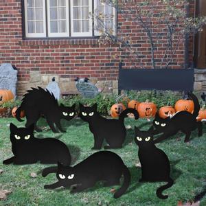 6 Pack Halloween Black Cat Yard Signs with Glowing Eye Stickers  Large Scary Cat Silhouette Decorations for Outdoor Lawn, Fence, Garden, Haunted House, Halloween Party Decor