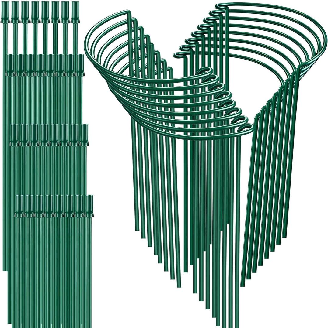 16 Pack 32 or 16 inch Adjustable Plant Support Stakes, Heavy-Duty Half Round Peony Support, Garden Plant Stakes Cage for Outdoor Plants, Peony, Tomato, Hydrangea, (16In Support +16In Extension Tubes)