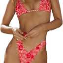 Alyweatry Women Y2k Bikinis Sets Coquette Aesthetic Bows Halter Tie Up Bikini Top High Cut Elastic Waist Bikini Bottom (Medium, Red Gingham Flower Print)