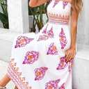 PRETTYGARDEN Summer Dress for Women 2026 Floral Sundress Spaghetti Strap Flowy Beach Vacation Boho Maxi Dresses (White, L)