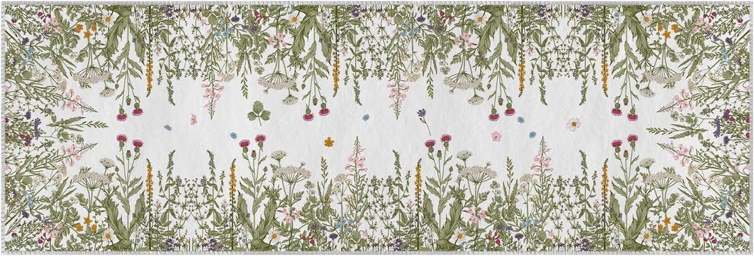 Artoid Mode Antique Herbs and Wild Flowers Area Rug, Spring Fall Home Decor Low-Profile Non-Slip Washable Runner Rug for Entryway Bedroom Living Room Laundry Room Indoor 2x6 Feet