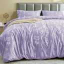 MUXHOMO Duvet Cover Queen Size, Reversible Floral Lavender Duvet Cover Set with Zipper Closure, 3 Pieces Botanical Patterns Soft Microfiber Bedding Set with 4 Ties (90"x90", 2 Pillow Cases) (01 - Lavender Leaves (No Comforter))