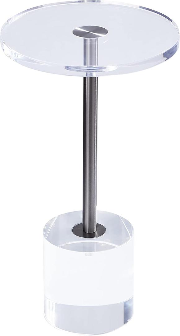 Clear Acrylic End Table,Side Table,Brushed Silver Metal,Round,for Office, Living Room and Bedroom,Easy Assembly,12x12 inch21.3 inch high