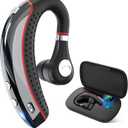 Bluetooth Headset V5.3, Wireless Bluetooth Earpiece with 500mAh Charging Case 72 Hours Talking Time Built-in Microphone for iOS Android Cell Phone, Hand-Free Headphones for Trucker, Office (Red)