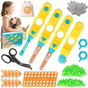 RIANEAN Cardboard Cutter Tools for Kids, Cardboard Construction Kit for Age 5 6 7 8+, Creative STEM Educational Toys for Family, Team Activities, Classroom Learning, Birthday for Boy Girl
