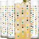 Libbey Vintage Dots Drinking Glasses Set of 4, Colorful, Retro Polka Dot Design Glass Cups Set, Dishwasher Safe Water Glasses Set for Beverages