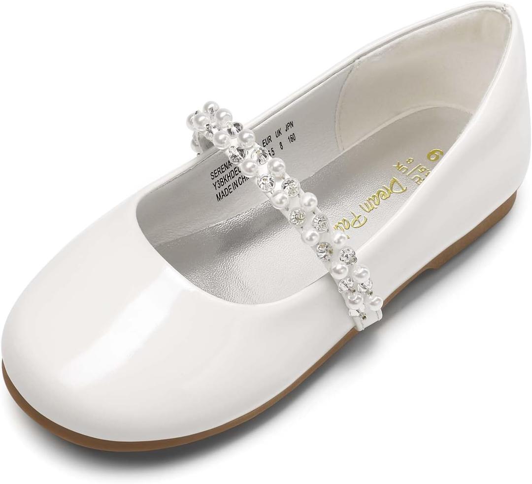 DREAM PAIRS Girls Mary Jane Dress Shoes Ballerina Flats for Wedding, Party (Toddler/Little Kid/Big Kid) (7 Toddler, White/Pat-t)