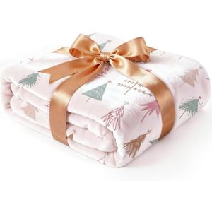 Ultra Soft Fleece Blanket Throw Size - Christmas Flannel Fleece Luxury Throw Blanket - Lightweight Throw for Couch, Bed, Chair - Warm & Breathable - Cozy Microplush Bedding - Christmas Trees, Pink