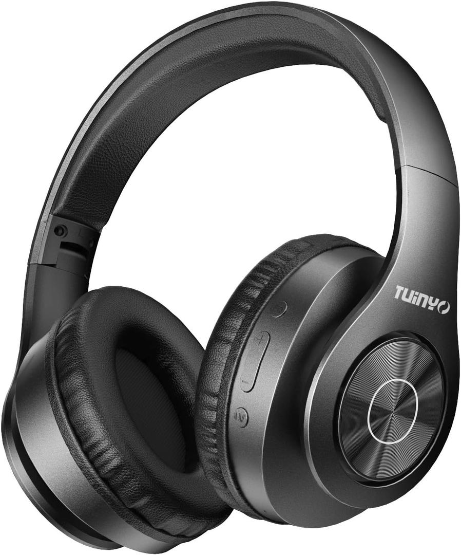 TUINYO Bluetooth Headphones, Over Ear Stereo Wireless Headset 40H Playtime with Deep Bass,Soft Memory-Protein Earmuffs,Built-in Mic Wired Mode PC/Cell Phones-Black (Black No.2)