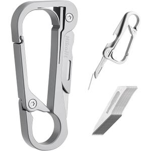 Titanium Carabiner Clip, EDC Multitool Keychain with Folding Knife and Bottle Opener, Carabiner Keychain for Outdoor, Camping, Daily Carry