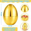 12 PCS 6" Jumbo Golden Plastic Easter Eggs Fillable , Giant Empty Easter Eggs Fillable Bright Gold Metallic Egg for Kids Boys Girls Classroom Prizes Easter Basket Stuffers Party Favors