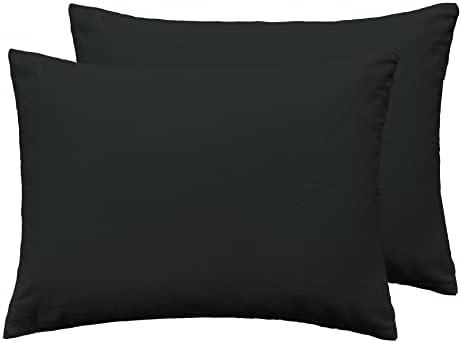 CT COTIM COYIN Soft 100% Cotton Zipper Pillowcases, Cozy and Lightweight Pillow Cover, Easy Care Pillow Case Protector, Set of 2, Black, Standard, 20" x 26"