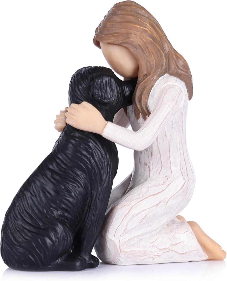 Black Dog Figurine, Women and Black Lab Dog Keepsake Statue, Hand Painted Resin Memorial Gift for Dog Lovers for Home Decor, Shelf, Office, Living Room, Bedroom, Memory Gifts for Christmas Birthday