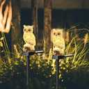 Garden Owl Solar Light, 2 Pack Resin Owl Statue, Waterproof Owl Figurines on Stake for Outdoor Garden Pathway to Scare Birds Away, Gifts for Owl Lovers