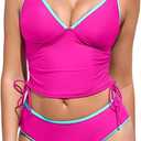 RIHOAS Women's Tankini Swimsuits Tummy Control Two Piece Bathing Suits Drawstring V Neck Top with High Waisted Bottom, Size: Large