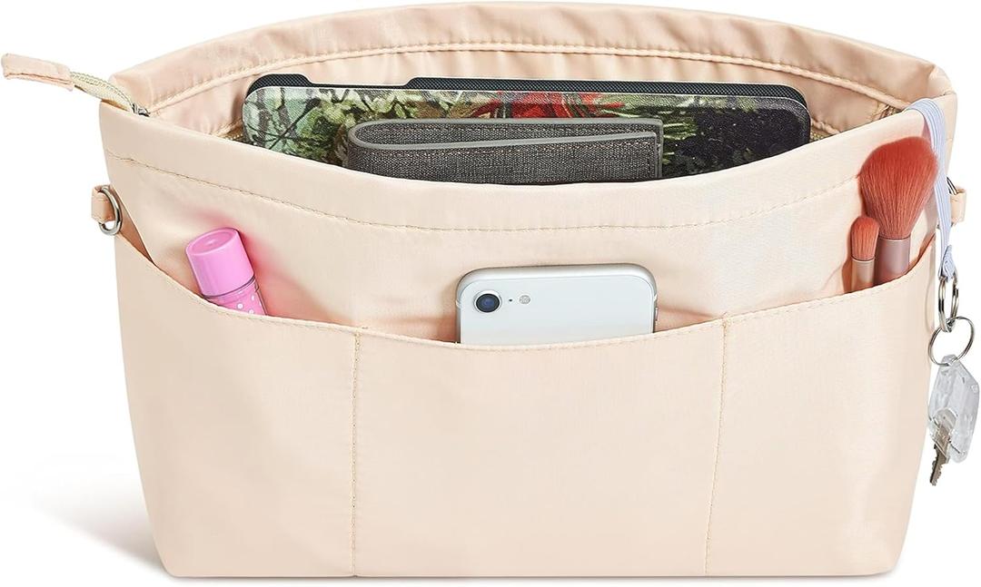 Vercord Premium Nylon Purse Organizer Tote Handbag Insert Organizers Bag in Bag Zipper 13 Pockets, Medium