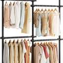 Floor to Ceiling Clothes Rack, Heavy-Duty Telescopic Garment Rack, 43122in Height & 3047in Width, 220lbs Total Load Capacity, 4-Pole, Black