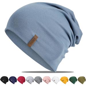 Slouchy Beanie for Women Cotton Beanies Hats Men Lightweight Soft Chemo Headwear Warm Skull Cap for All Seasons (Denim Blue)