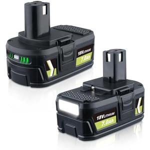 VANTTECH P108 18V 7.0Ah Li-Ion Battery Replacement for Ryobi 18 Volt Battery P107 P108 P102 P103 P104 P105 P109 P122 Cordless Power Tools Packs with LED Indicator 2Packs