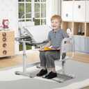 Rengue Kids Desk and Chair Set, Height Adjustable Children School Functional Study Desk with 55° Tiltable Desktop, 3 Modes & Brightness LED Light, Storage Drawer & Metal Hook for Boys Girls (Grey), 28.74" L x 19.69" W x 28.74" H
