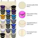 Dofilachy Hat Rack - Hat Organizer - Hat Racks for Baseball Caps, Visible Hat Holder - Baseball Hat Rack for Wall Door with 3 Hooks, 24 Deep Pockets (Beige,large)