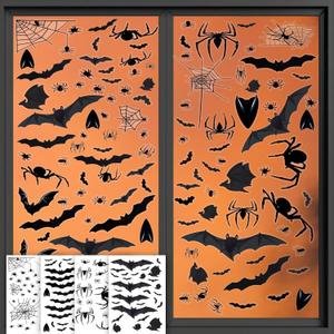 3 x 4 Sheets Halloween Window Clings, Black Bats Spiders Web Window Stickers Spooky Halloween Decorations Wall and Floor Decals for School Home Indoor Party Decor Supplies