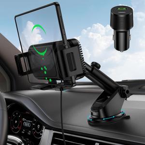 Wireless Car Charger Mount, 15W Dual Coil Rotatable Car Phone Holder Wireless Charger for Samsung Galaxy Z Fold 6/5/4/3/2, Z Flip, S25/S24/S23/S22 Series and iPhone, Car Charger Included