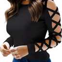 Women's Sexy Criss-Cross Long Sleeve Blouse Cut Out Cold Shoulder Tops Hollow Out Dressy Casual Basic Shirts (X-Large, Black)