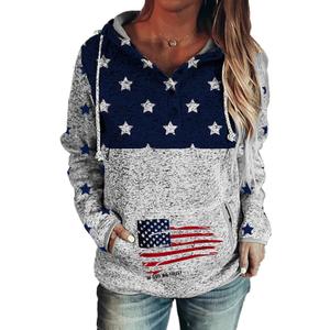 Womens Vintage Loose Casual Hoodie Long Sleeve Pullover Tops Sweatshirt with Kangroo Pocket (Medium, Flag-blue)