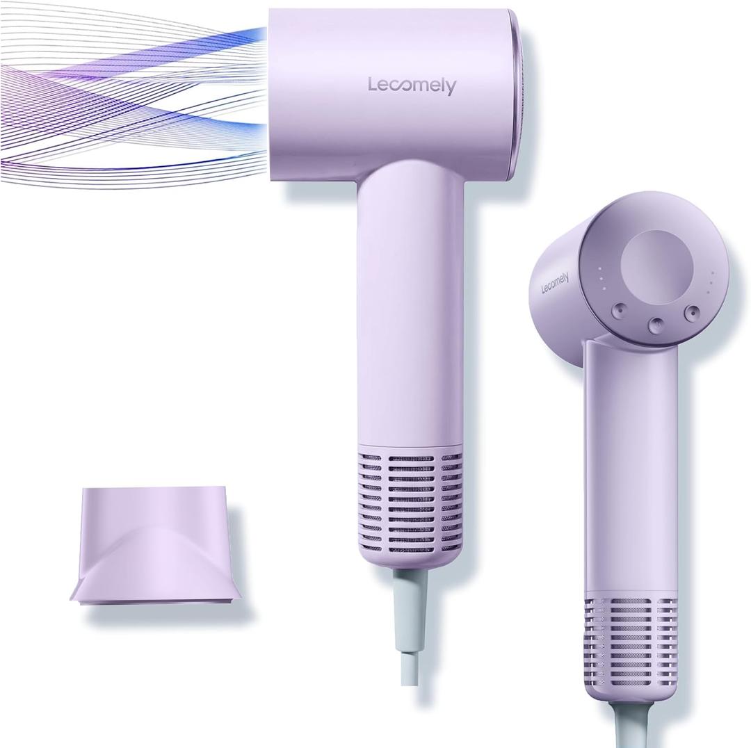 Dual Voltage Hair Dryer for Worldwide Travel, High-Speed Travel Hair Dryer for 5X Faster Drying, 200M Negative Ions, 0.69lb Portable Blow Dryer for Salon Results at Home & Abroad S4AT (Purple Dryer)