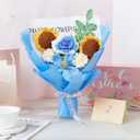 ZHIYUXI Blue Crochet Flower Bouquet Crochet Sunflowers Handmade Knitted Flower Bouquet for Wedding Anniversary Birthday Valentines Day Blue Gifts for Women Men for Dad Husband