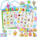Lonfliness 39Pcs Easter Bingo Game for Adults Kids 24 Players Easter Bunny Egg Shape Bingo Game Cards with Reward Stickers for Family Friends Large Group Activities Happy Easter Spring Party Favors