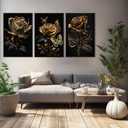 3pcs Black And Gold Rose Wall Art Abstract Plant Flowers Posters Prints Modern Floral Pictures Black Rose And Gold Leaf Canvas Wall Decor for Living Room Bedroom Bathroom Office Decoration Painting