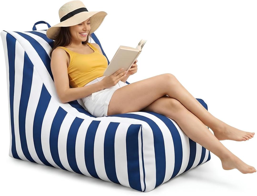 Briwooody Boat Bean Bag Chair Waterproof Outdoor Beanbag Chair Patio Lounge Comfy Lazy Sofa Couch Seating for Boat, Pool, Marine Balcony (Blue,White), 36x30x28 inches
