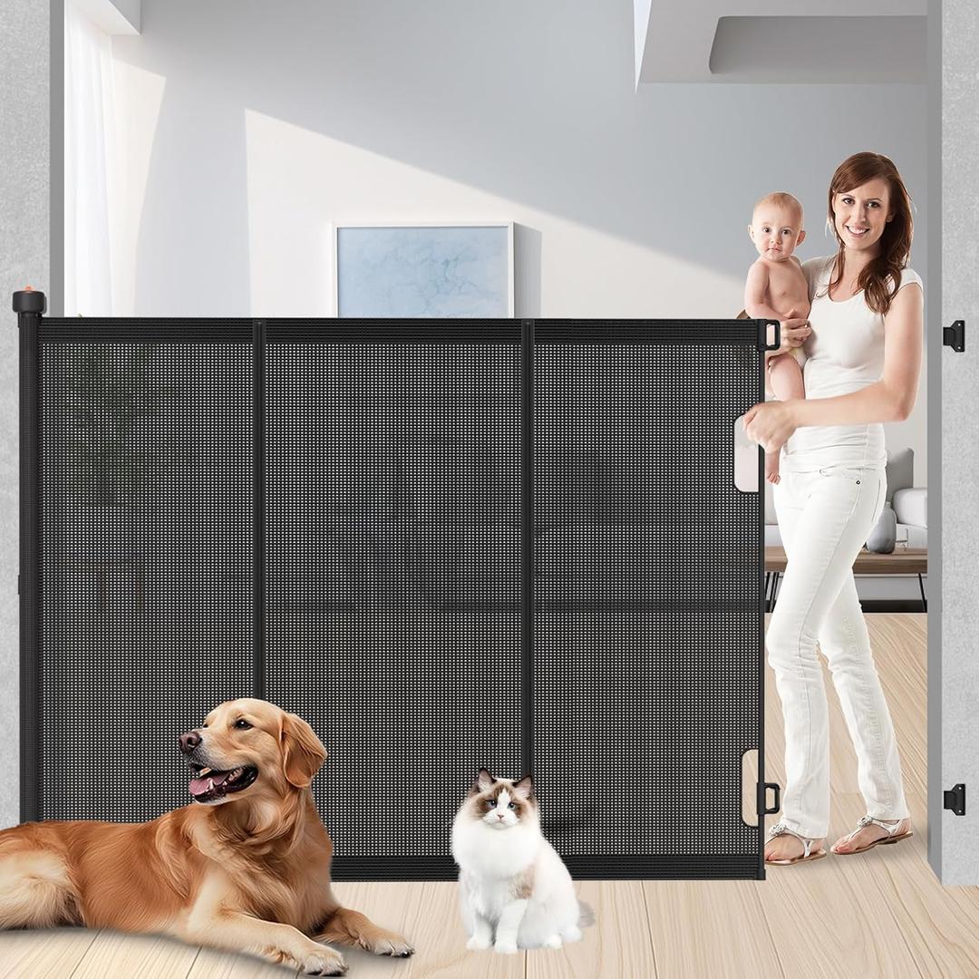 Extra Tall Retractable Baby Gates, 51" High x 120" Wide Pet Gate, Black