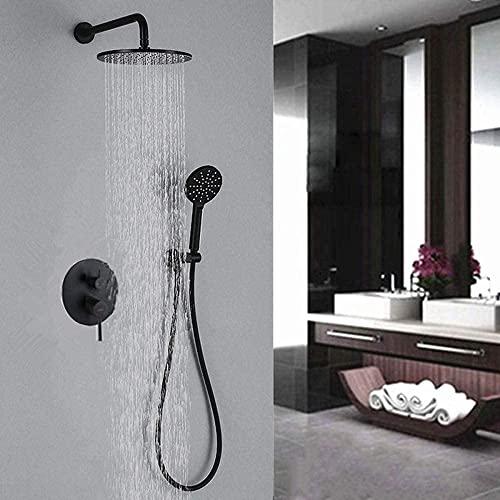 GYEBBJSC Mixer Showers for Bathrooms Black Brass 10 in Round Rainfall Shower Head Mixer Shower Set Kit-C