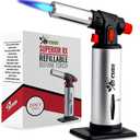 Jo Chef Butane Torch Lighter, Cooking Torch - Refillable Adjustable Flame Lighter with Safety Lock for BBQ, Baking, Brulee Creme, DIY + FREE Recipe eBook (Silver)