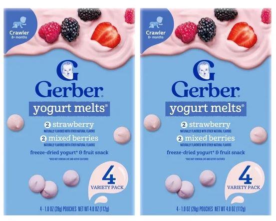 (2 pack) Gerber Snacks for Baby Yogurt Melts, Strawberry & Mixed Berry Variety Pack, 1 oz Bag, 4 count (Best Before April 06, 2026)