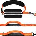 Hands Free Dog Leash with Zipper Pouch, Running Waist Leash for Dog Walking, Adjustable Waist Belt for Large Dogs, Reflective Bungee Design with Two Handle for Hiking, Training, Orange