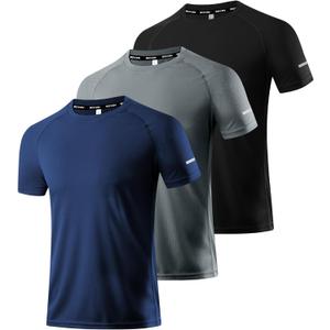 Men's 3 Pack Running Workout Shirts Short Sleeve T-Shirt Dry Fit Moisture Wicking Gym Athletic Shirts for Men Black/ Navy/ Dark Grey-3P04-2XL
