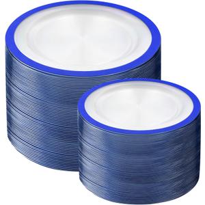 U-QE 200pcs Royal Blue Plastic Plates - Clear Blue Disposable Plates Heavy Duty - Includes 100 10" Dinner & 100 7" Dessert Plates for Party, Birthday & Wedding