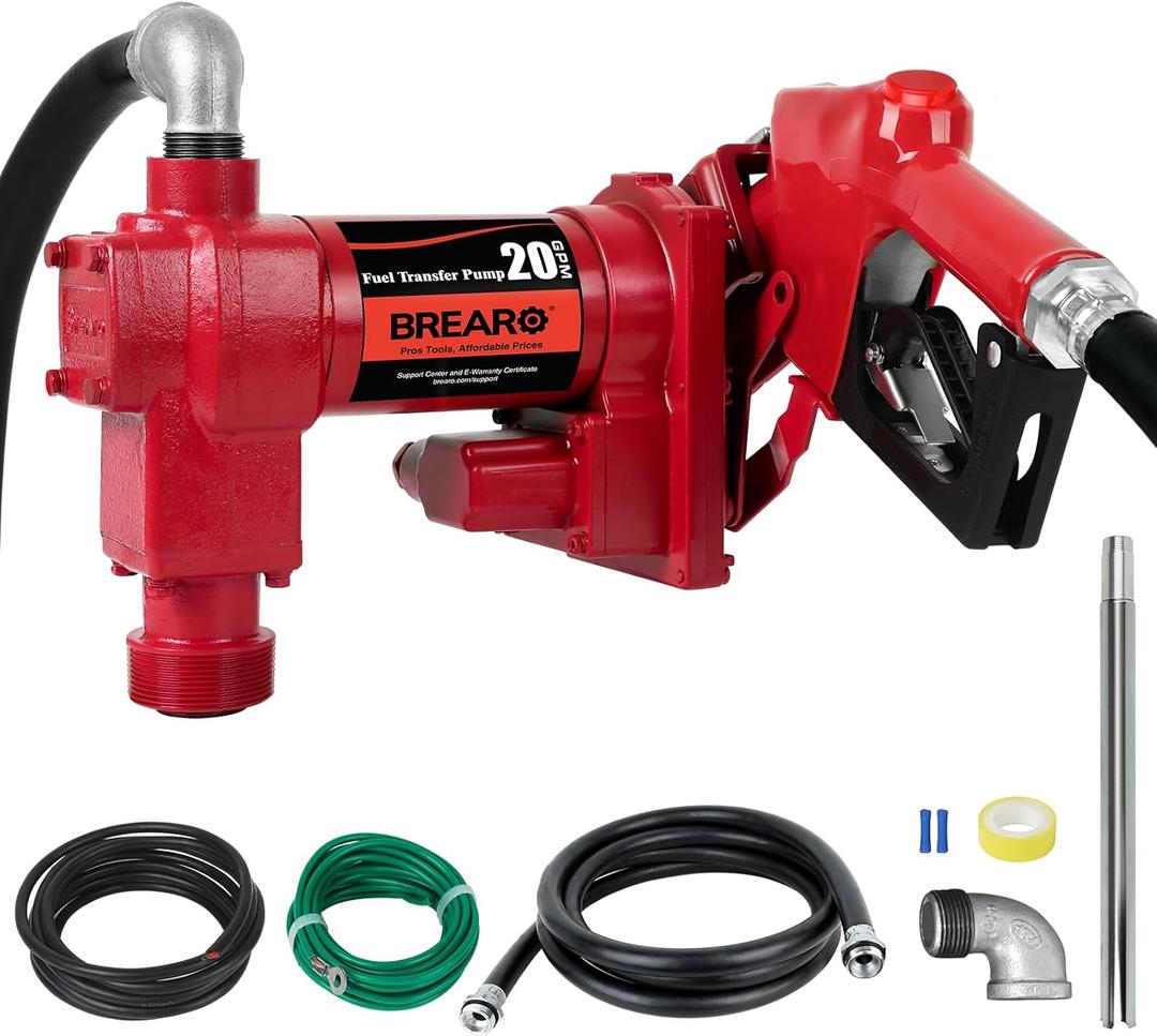 Fuel Transfer Pump 20 GPM High Flow 12V Heavy Duty Cast Iron Transfer Pump with Automatic Nozzle for Gasoline, Diesel, Kerosene, Ethanol, Methanol, and Biodiesel