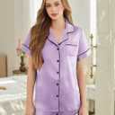 Silk Pajamas for Women Short Sleeve Sleepwear Soft Button Down Loungewear 2 Piece Satin Pjs Shorts Set S-XXL (Purple, XL)